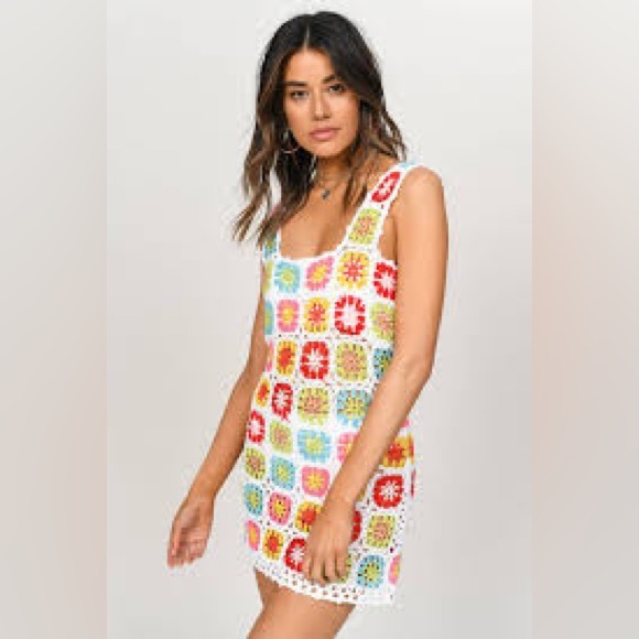 Show Me Your Mumu Tara Coverup Dress Multi Flower Crochet Large - Picture 1 of 5